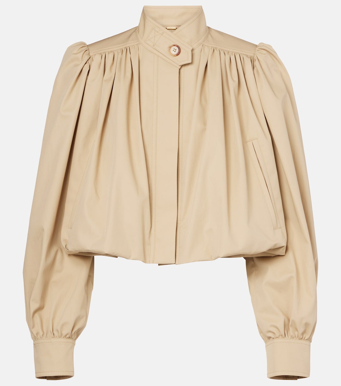 Gathered Cotton Gabardine Jacket