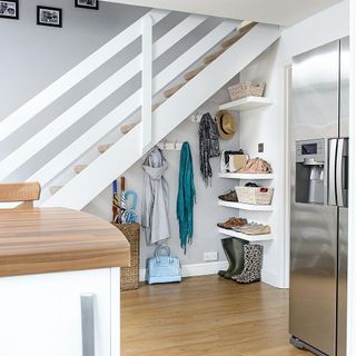 shoe shelf with staircase