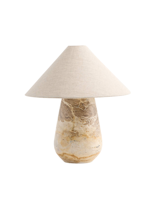 Millstone Fossil Beige Marble Table Lamp with Fabric Shade 10.5"