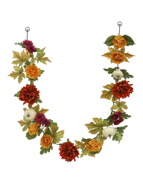 Cream & Dark Orange Pumpkin & Mum Mix Garland