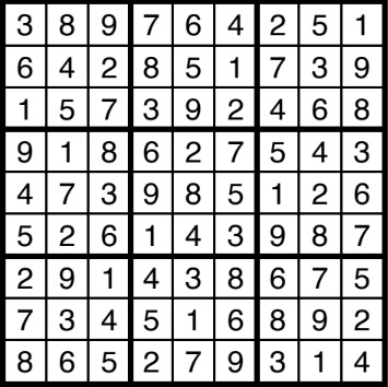 A solved sudoku.