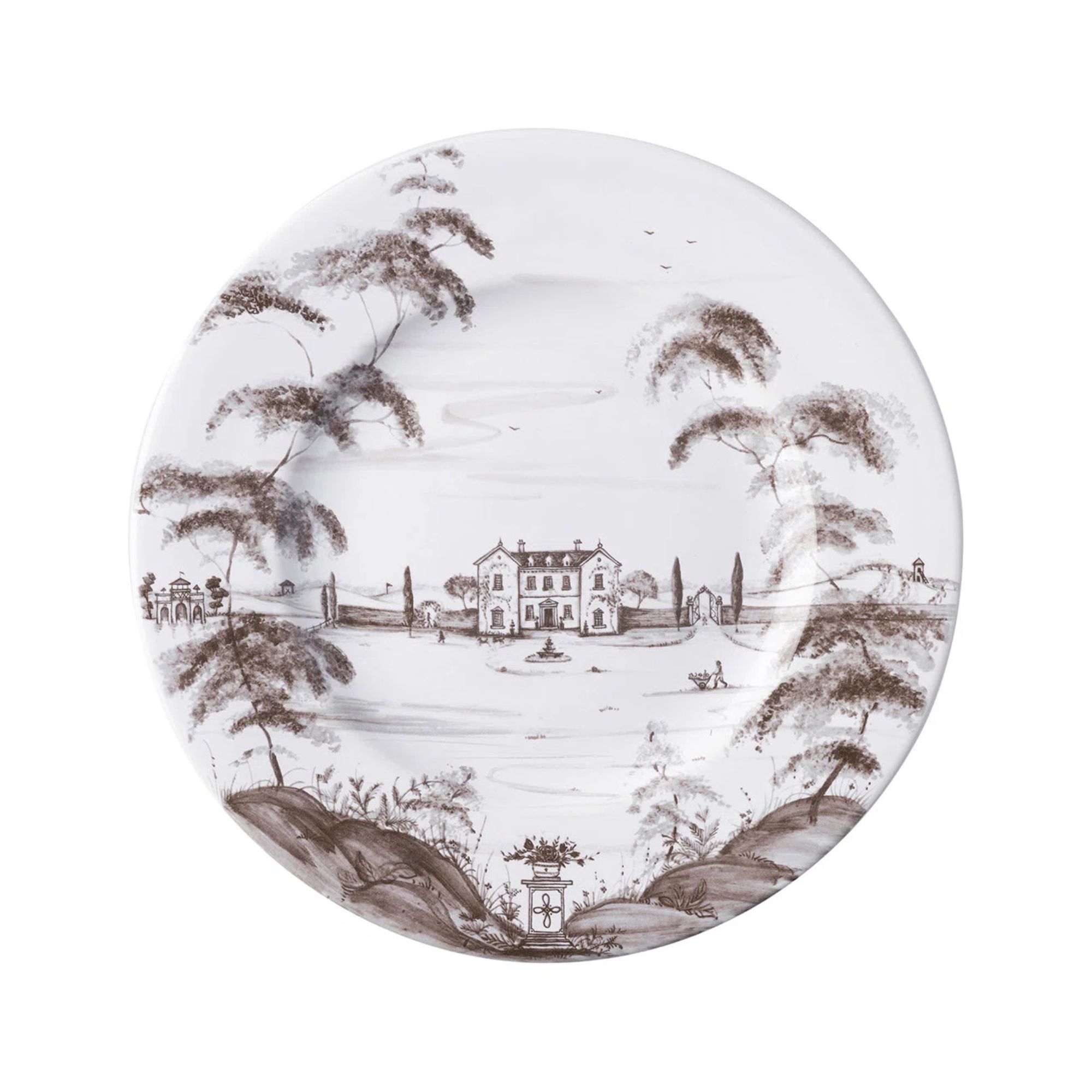 Countryside-inspired gray and white dinner plate