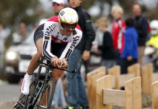 Never in doubt. Fabian Cancellara (Switzerland) powers to his fourth elite title
