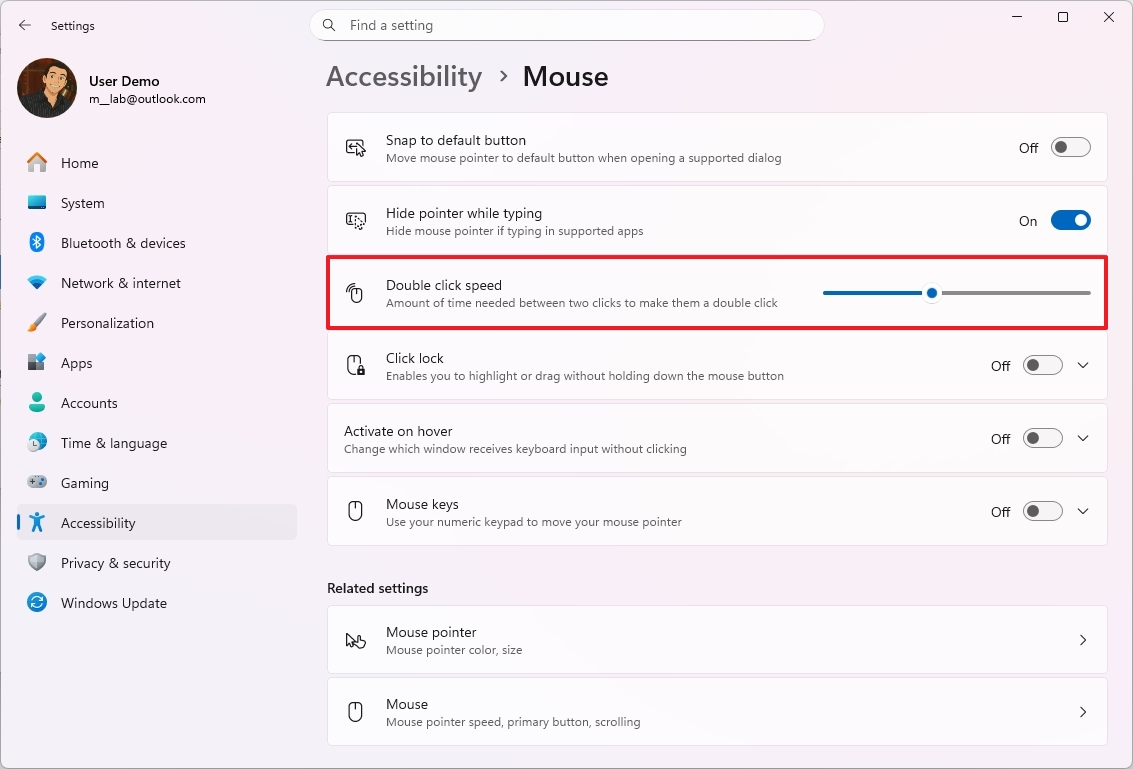 Double click speed