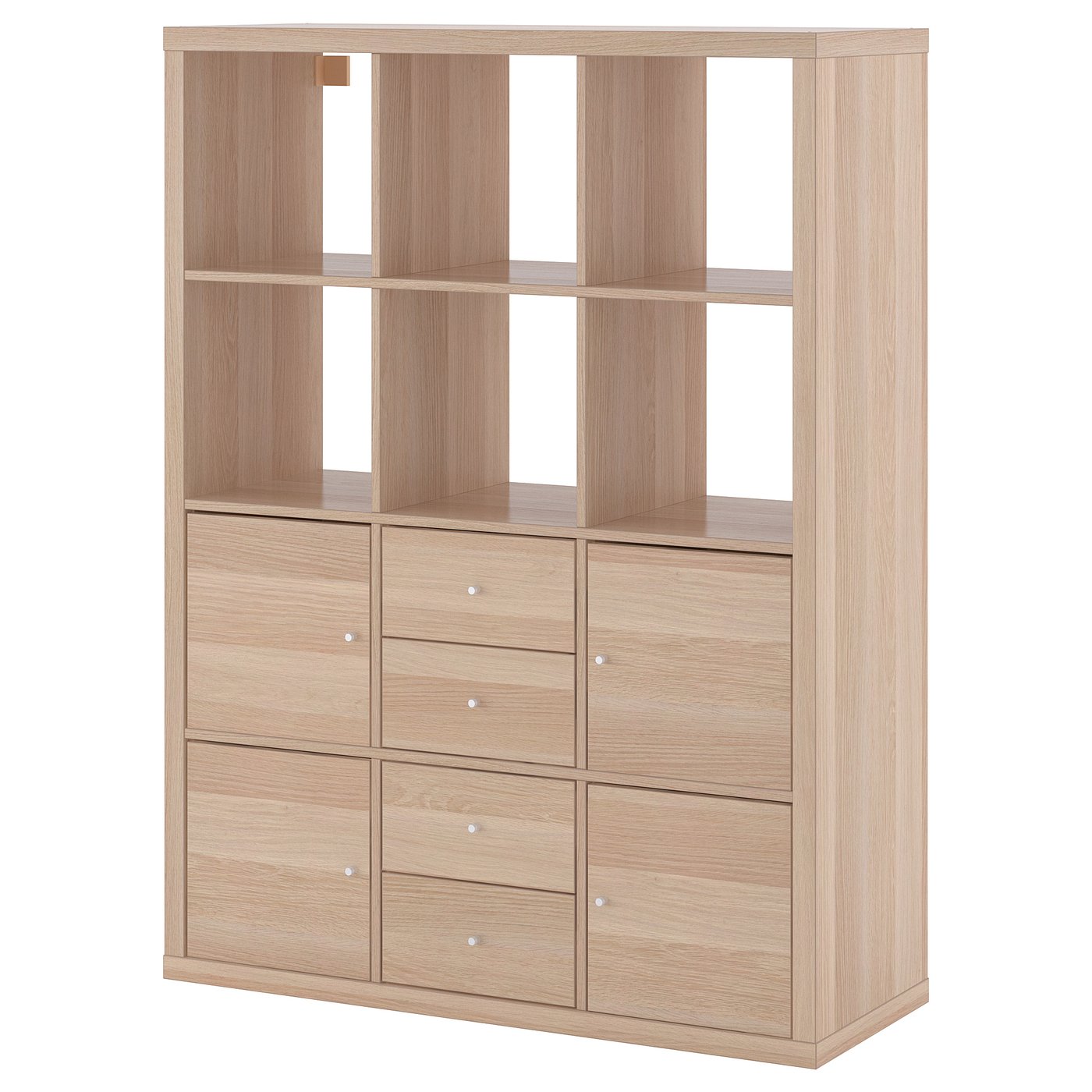 Kallax Shelving Unit With 6 Inserts - White Stained Oak Effect 112x147 Cm