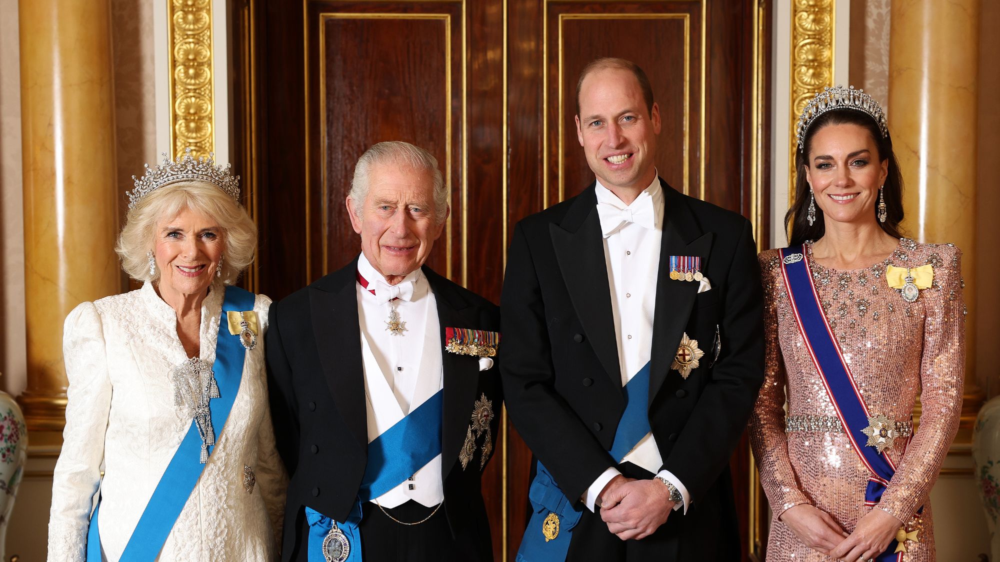 King Charles III, Queen Camilla and the Prince and Princess of Wales in Buckingham Palace