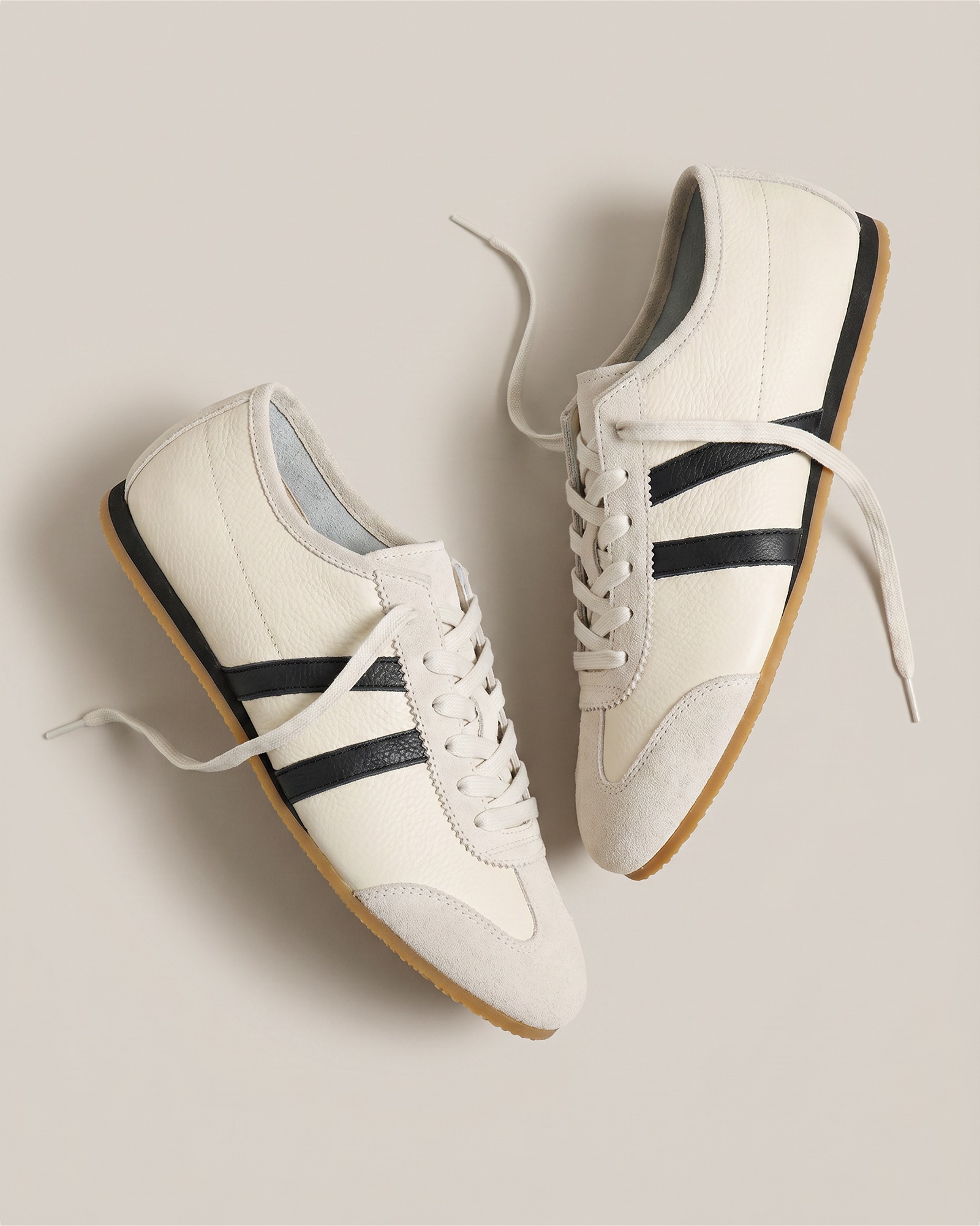 Italian Leather &amp;amp; Suede Low Profile Sneaker in Birch
