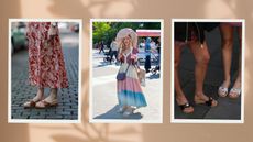 three women, including Sarah Jessica Parker wearing Dr Scholl clogs