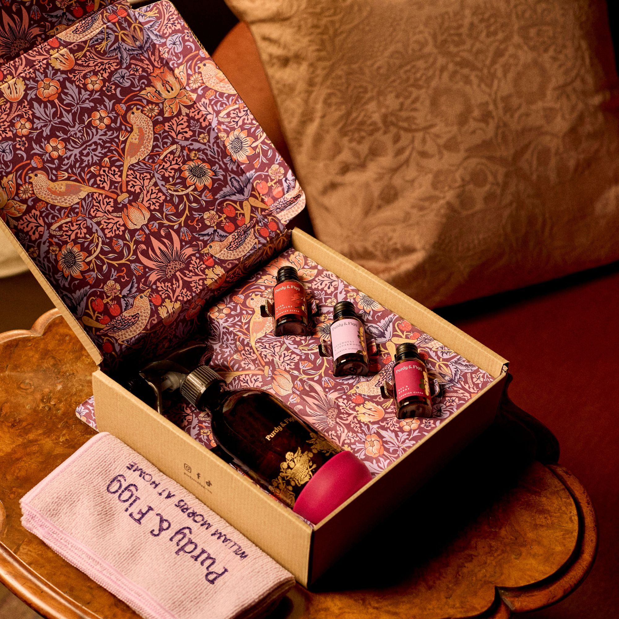 Box of William Morris x Purdy &amp; Figg cleaning products