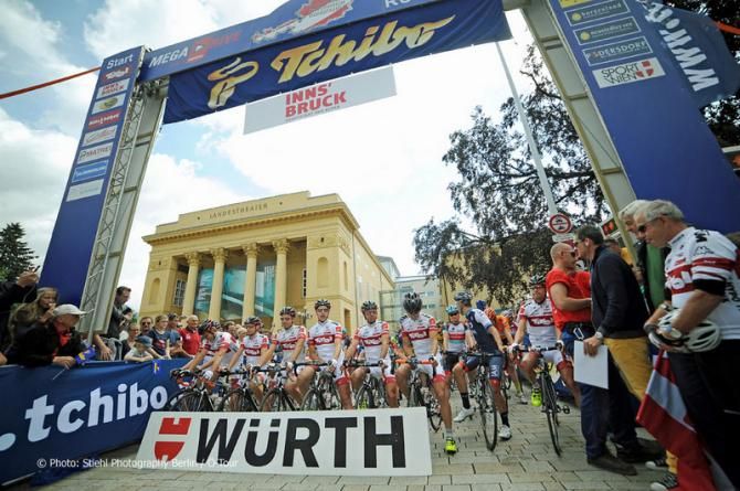 The peloton get ready for Stage 1 at the Tour of Austria