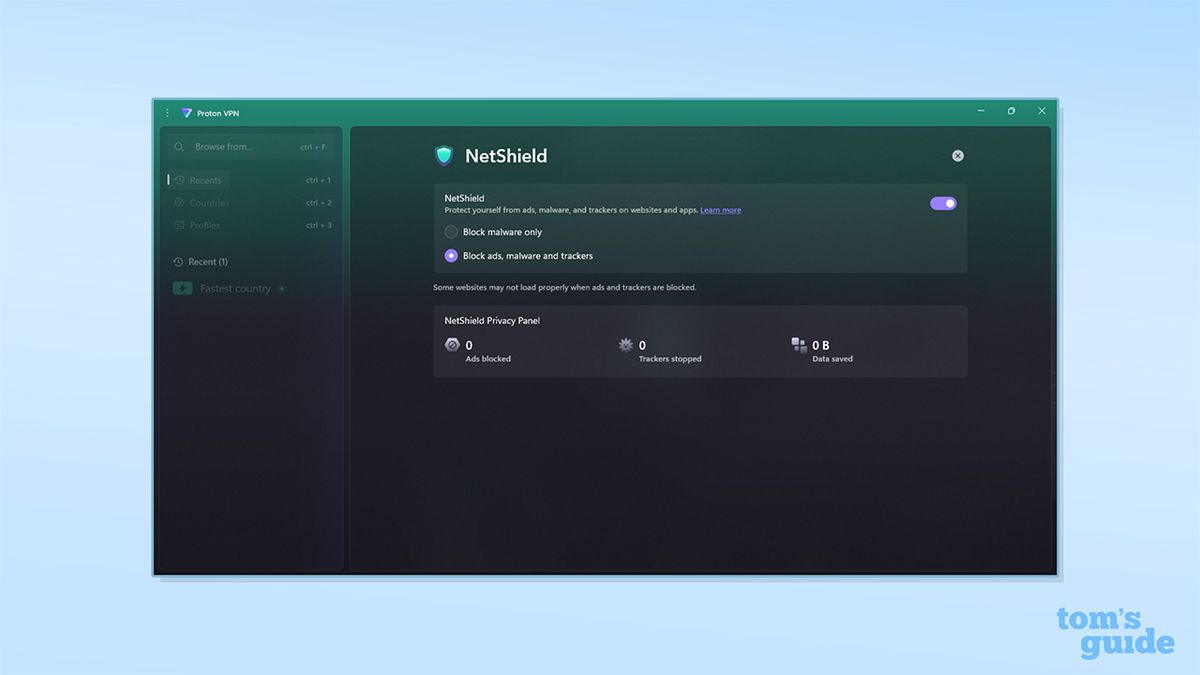 Proton VPN's NetShield tab in its Windows app.