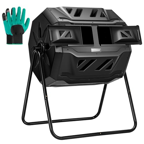 Vivosun Outdoor Tumbling Composter Dual Rotating Batch Compost Bin, 43 Gallon Black Door