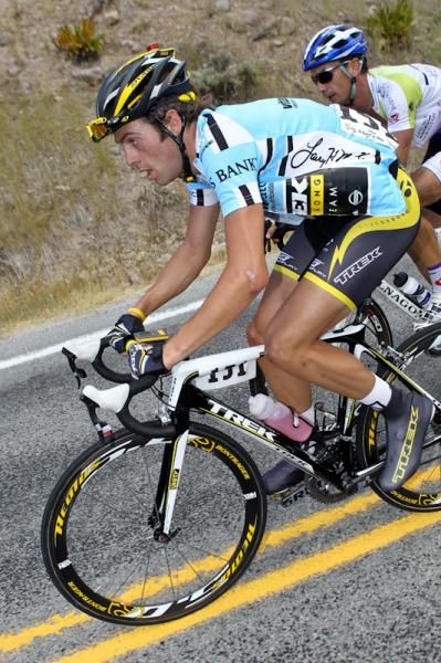 Alex Dowsett (Trek-Livestrong) still going hard on the front of the break.