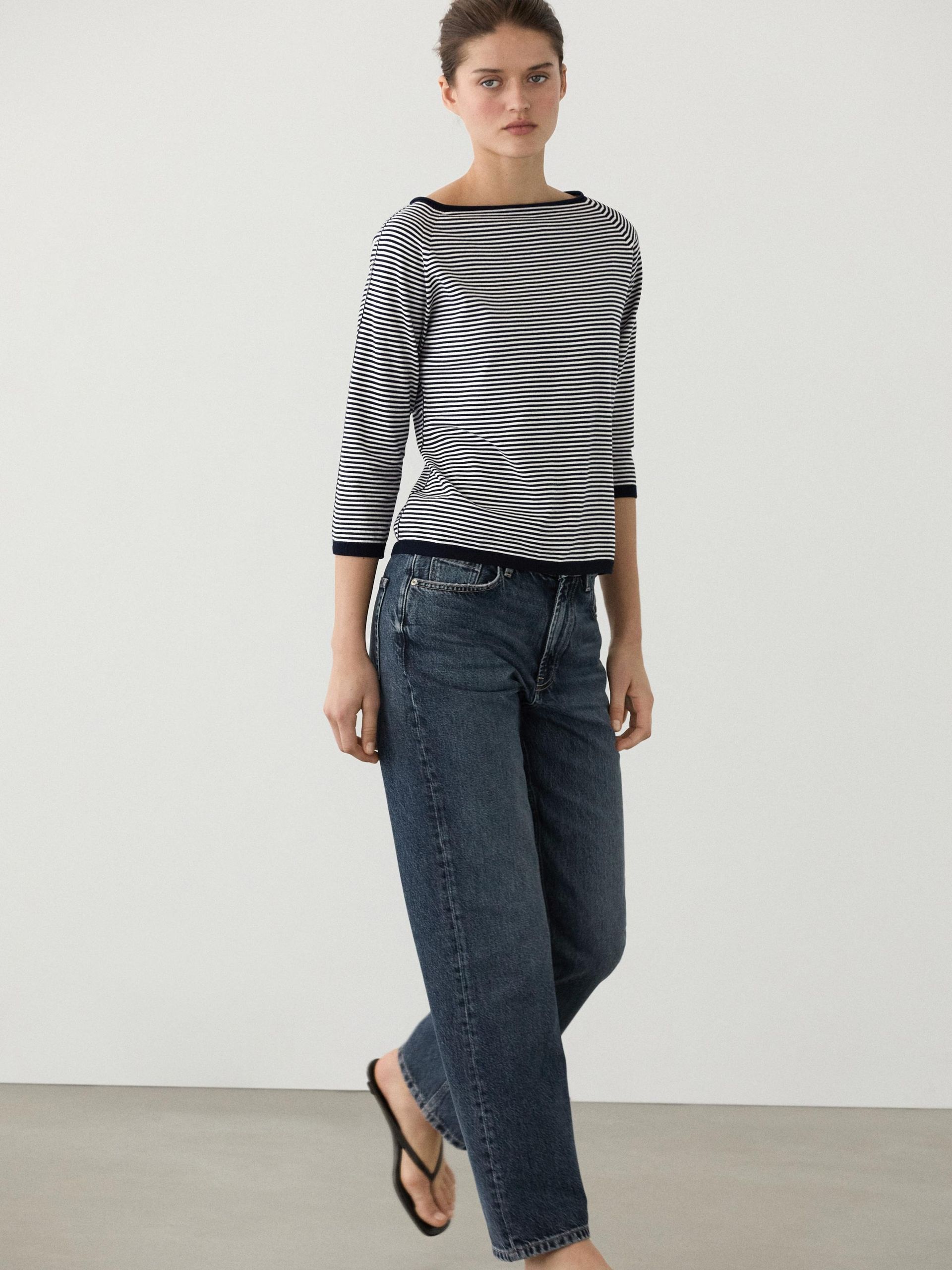Massimo Dutti, 100% Cotton Striped Knit Sweater