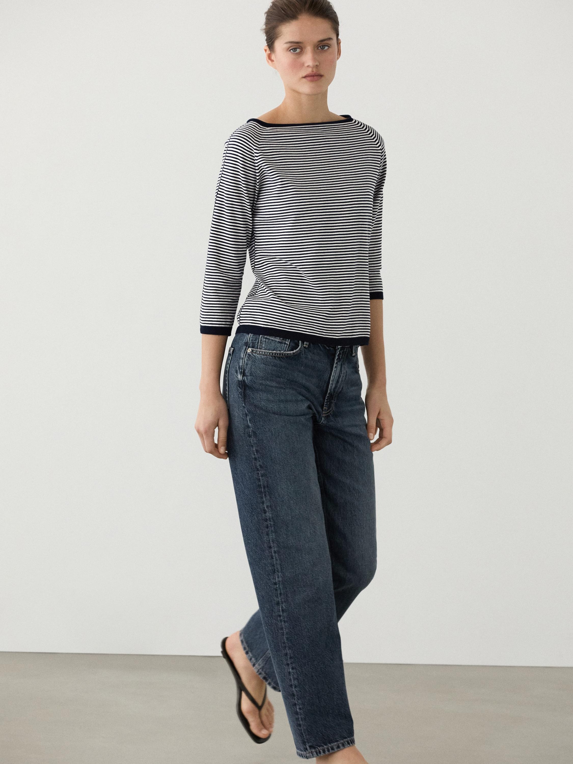 Massimo Dutti, 100% Cotton Striped Knit Sweater