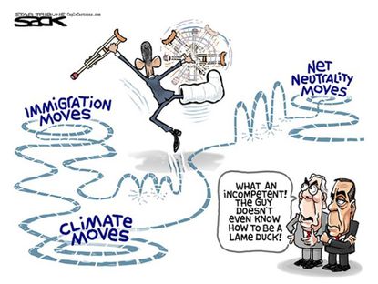 Obama cartoon lame duck climate immigration reform