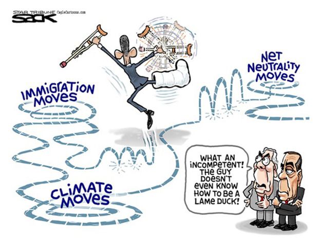 Obama cartoon lame duck climate immigration reform