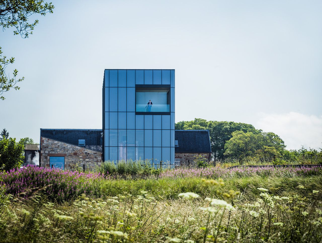 New Glenmorangie distillery in Tain seen across the fields