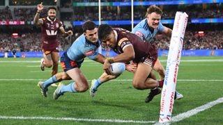 Queensland's Selwyn Cobbo scoring a try during State of Origin 2026