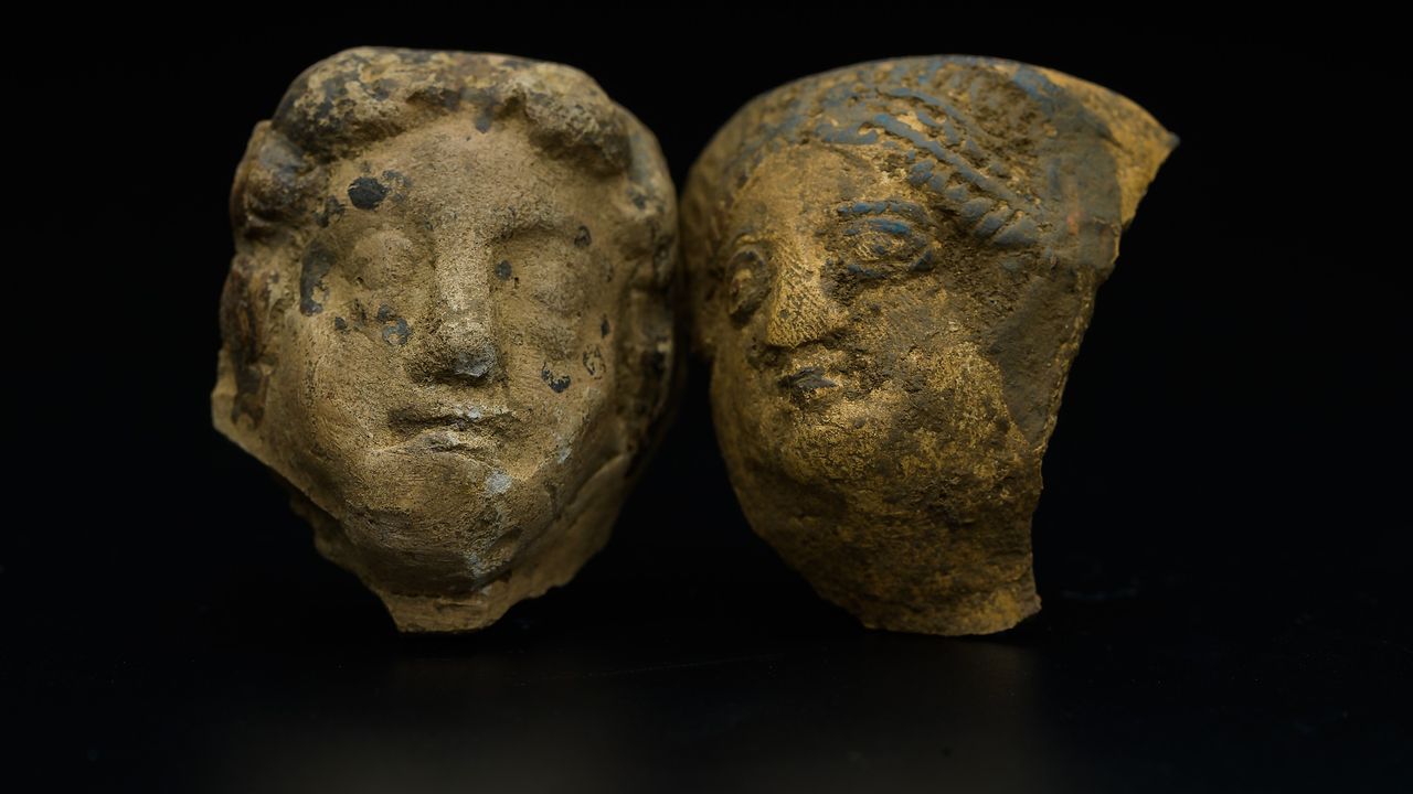 Decorative Roman pottery uncovered during the archaeology excavation at Blackgrounds, Chipping Warden, Northamptonshire