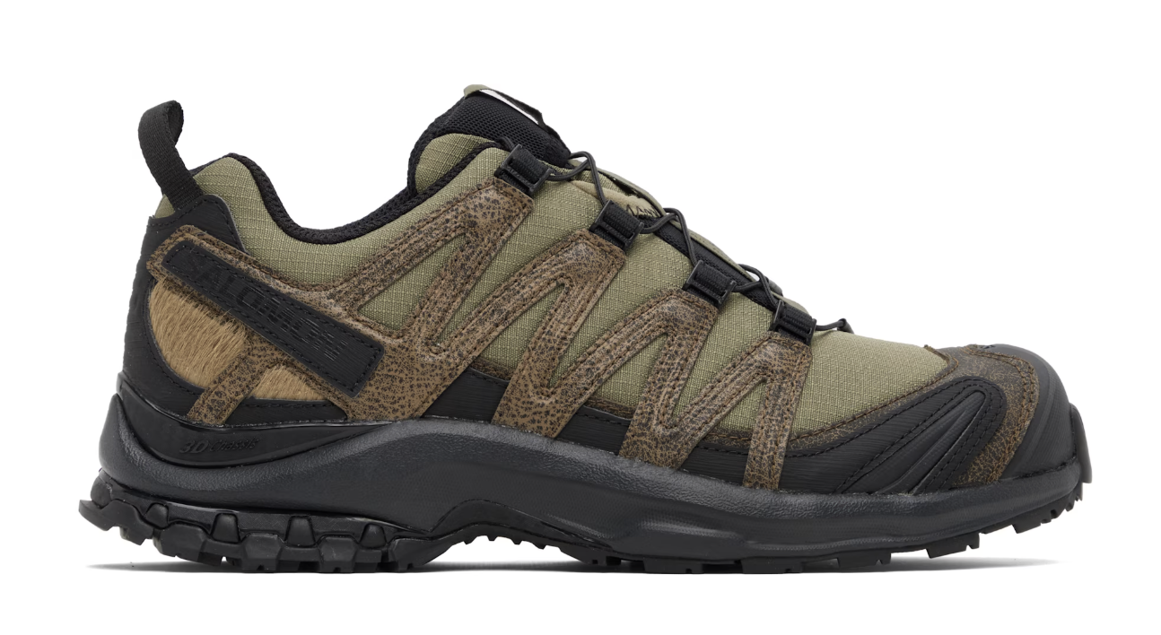 Salomon, Khaki XA Pro 3D Distressed Leather Sneakers