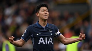 Tottenham's Son Heung-min celebrates his hat-trick against Burnley in September 2023.