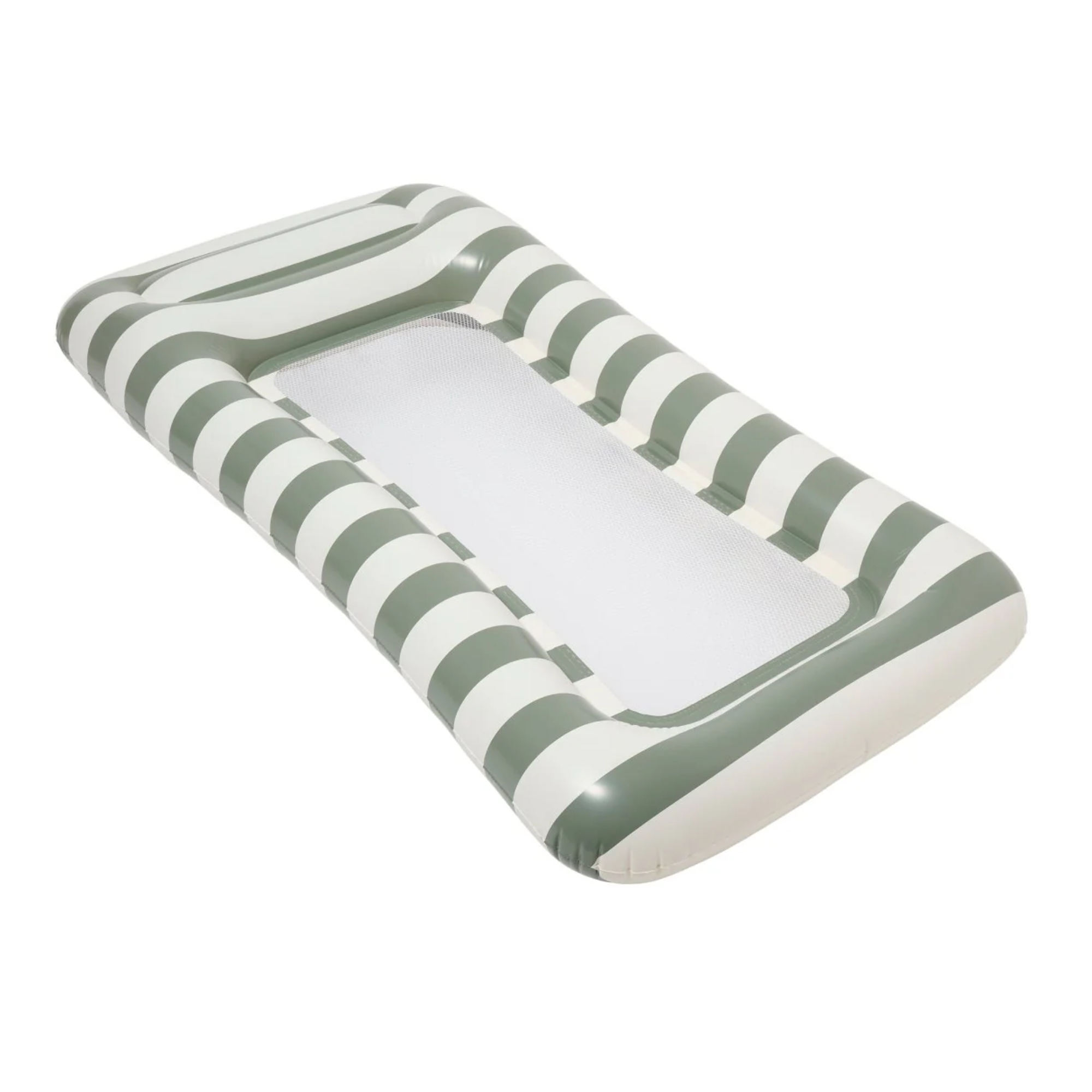 a striped green and white pool float