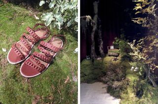 Laser-cut leather sandals on grass