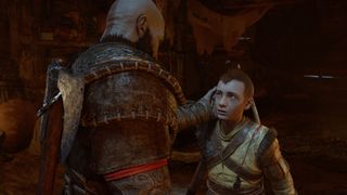 God of War Ragnarok's Kratos touches Atreus' face
