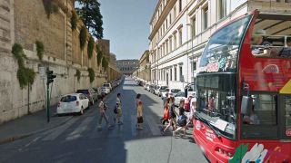 Italian street view with bus and people