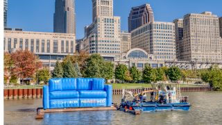 Comfy Blue Sofa tour on the Cuyahoga River in Cleveland, Ohio