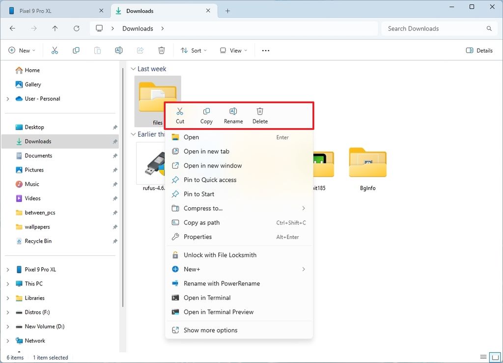 File Explorer context menu with labels