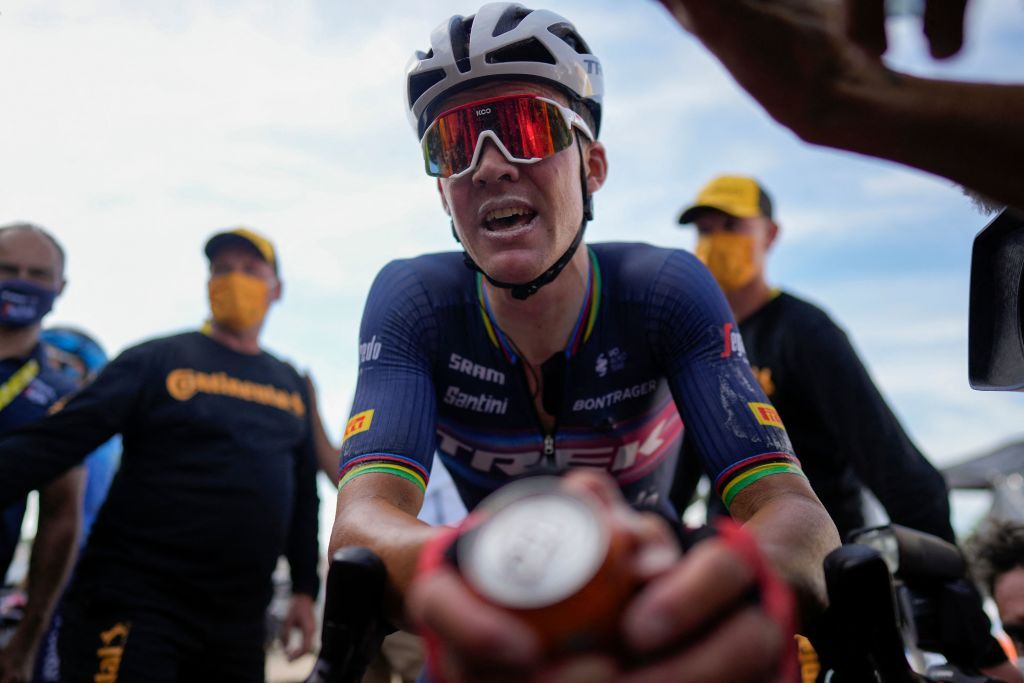 TrekSegafredo teams Danish rider Mads Pedersen reacts after winning the 13th stage of the 109th edition of the Tour de France cycling race 1926 km between Le Bourg dOisans in the French Alps and SaintEtienne in central France on July 15 2022 Photo by Thibault CAMUS various sources AFP Photo by THIBAULT CAMUSAFP via Getty Images