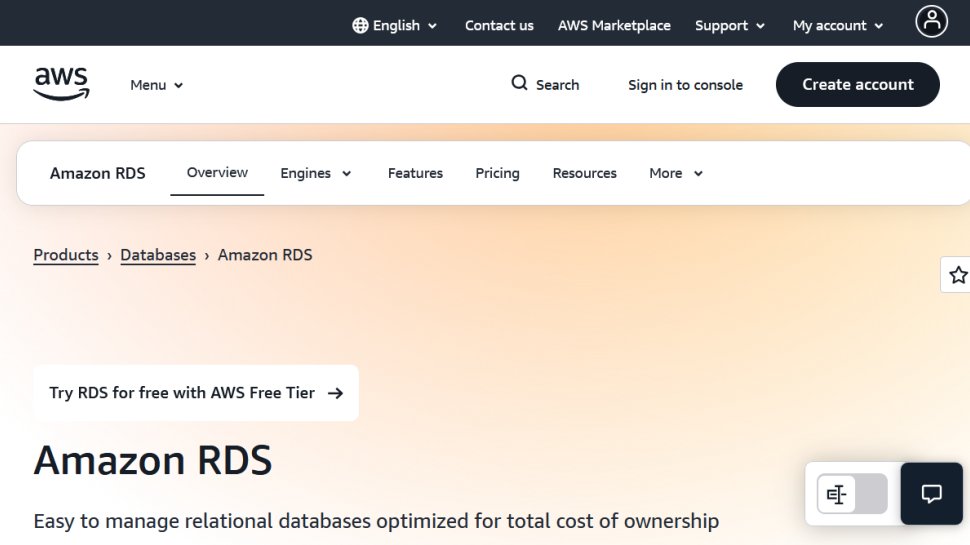 Amazon Relational Database Service website screenshot (March 2026).