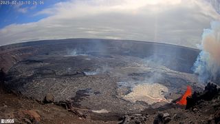 A view of the summit of Kilauea beginning to erupt