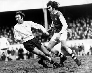 Jimmy Greaves in action for Tottenham against Arsenal in February 1970.