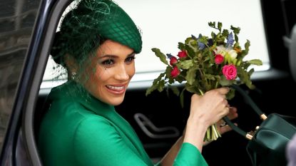 Meghan Markle with flowers during Commonwealth Day