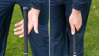 PGA pro Liam James demonstrating how to grip the club properly in the lead hand