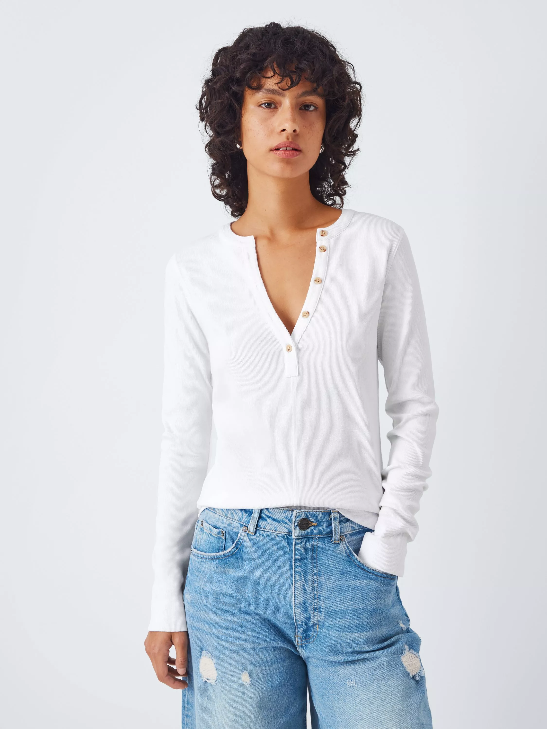 And/or Henley Ribbed Stretch Cotton Long Sleeve Top
