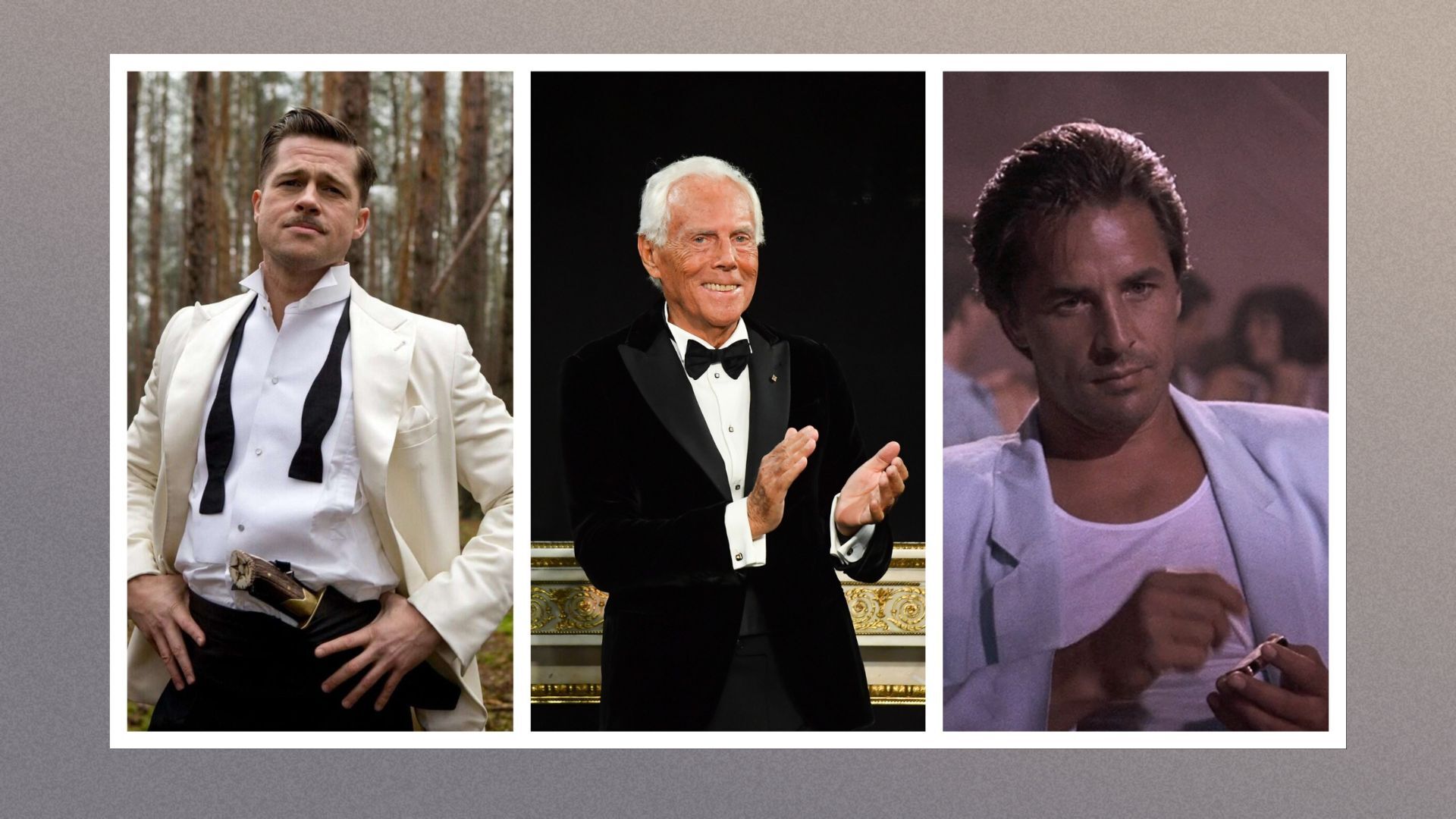 Giorgio Armani alongside outfits from Miami Vice and Inglorious Basterds