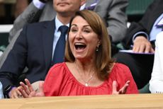 LONDON, ENGLAND - JULY 09: Carole Middleton attends day 11 of the Wimbledon Tennis Championships at the All England Lawn Tennis and Croquet Club on July 09, 2021 in London, England. (Photo by Karwai Tang/WireImage)