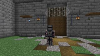 Minecraft skins - a knight in armor in front of a castle gate