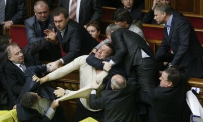 Fight in Ukraine's parliament