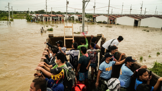 People waiting to be rescued from flooded region of Bulacan, Philippines