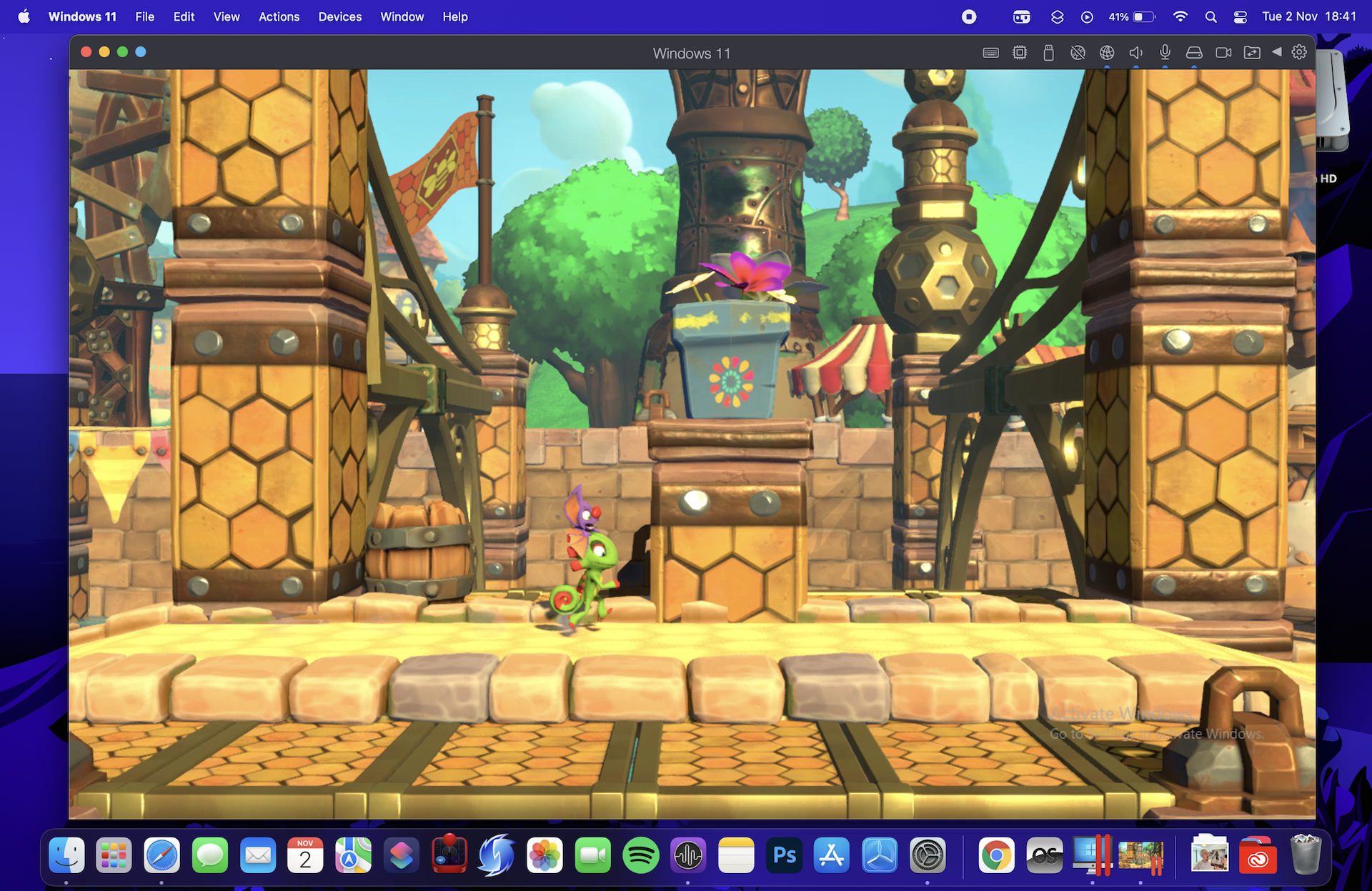 Yooka Laylee and the Impossible Lair, on a MacBook Pro through Parallels Desktop
