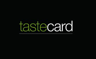 the tastecard logo written in green on a black background