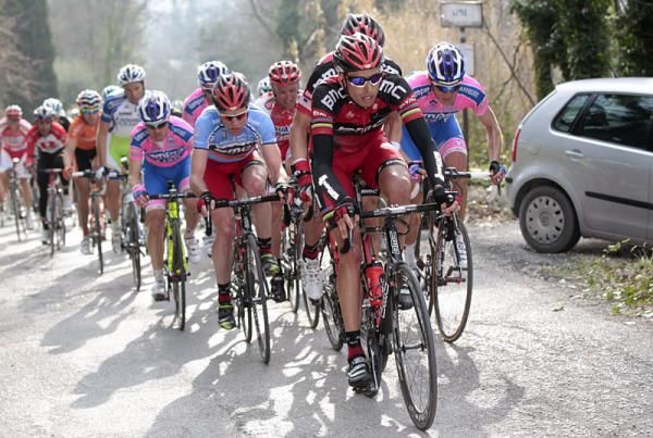Alessandro Ballan sets tempo for race leader and BMC teammate Cadel Evans.