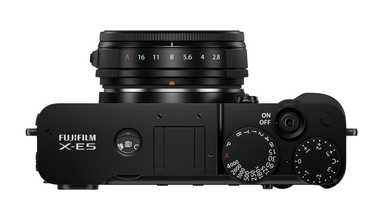 Fujifilm X-E5 camera on a white background