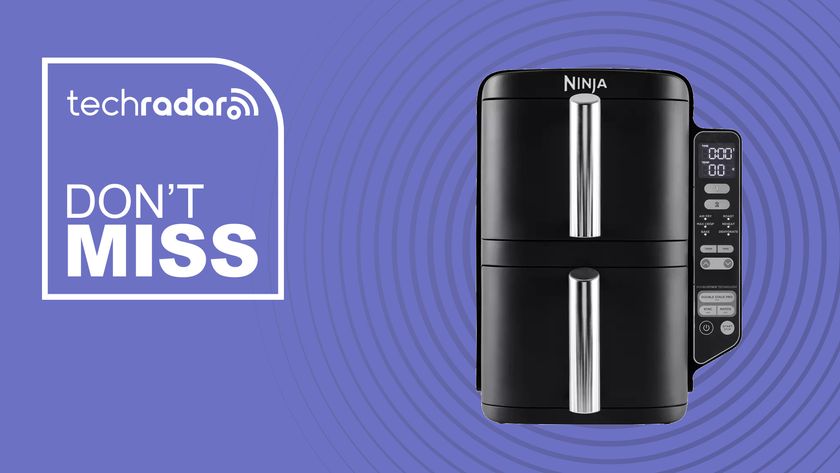 Ninja Double Stack Air Fryer on a purple background