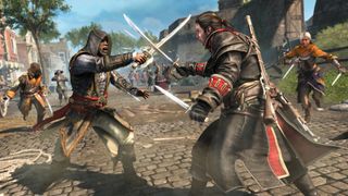Beste Assassin’s Creed spill: To menn med sverd kjemper på brostein